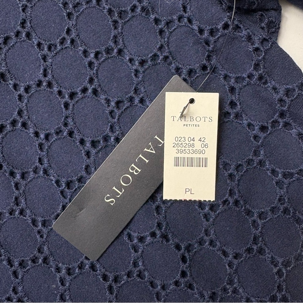NEW Talbots Short Sleeve Lace Front Top Sz LP Petite Navy Blue Soft Cotton Modal - Picture 8 of 8